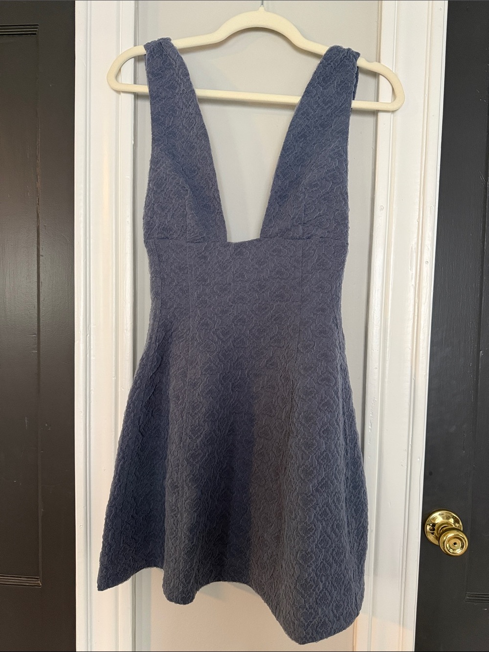 WeWoreWhat Textured Deep V Skater Dress - Blue Gray